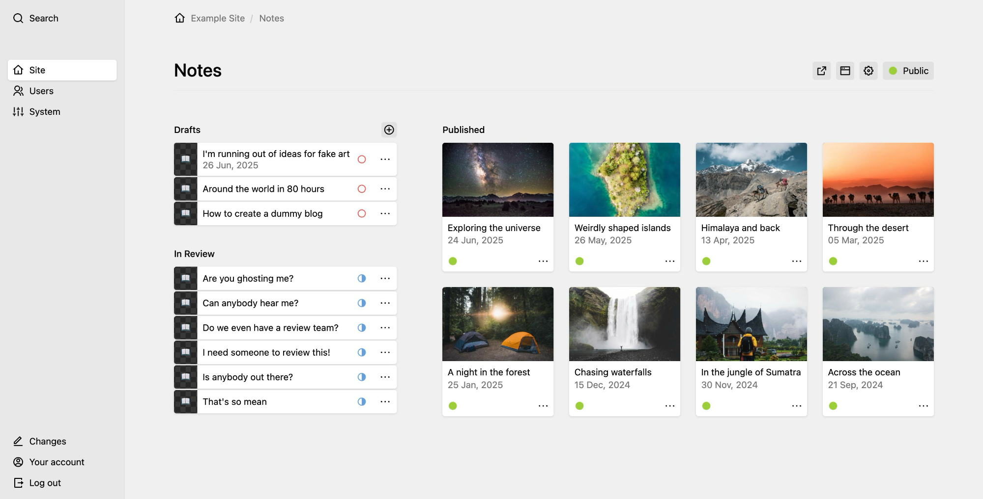 Screenshot of the Kirby admin panel