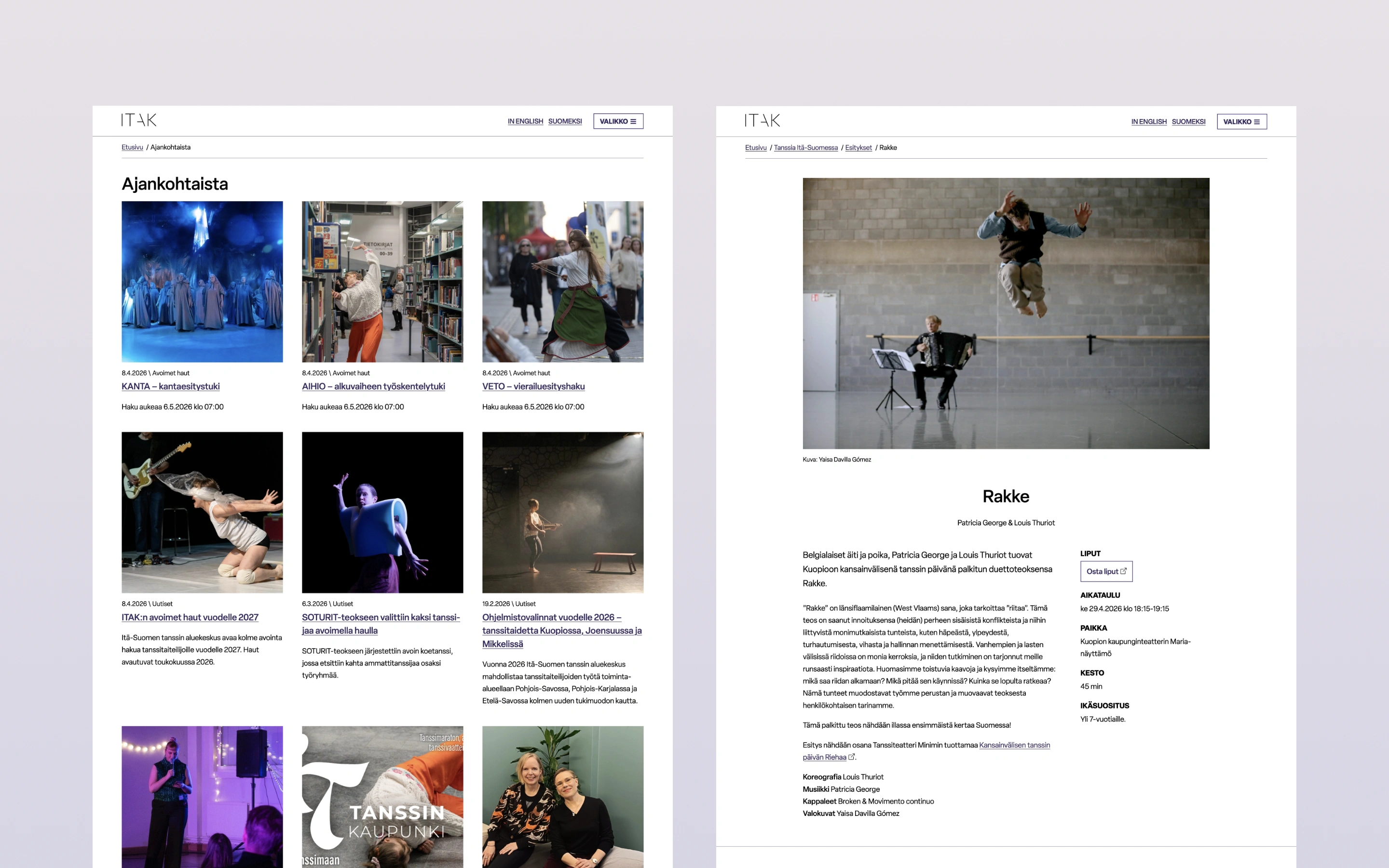 Two screenshots of the ITAK website side by side
